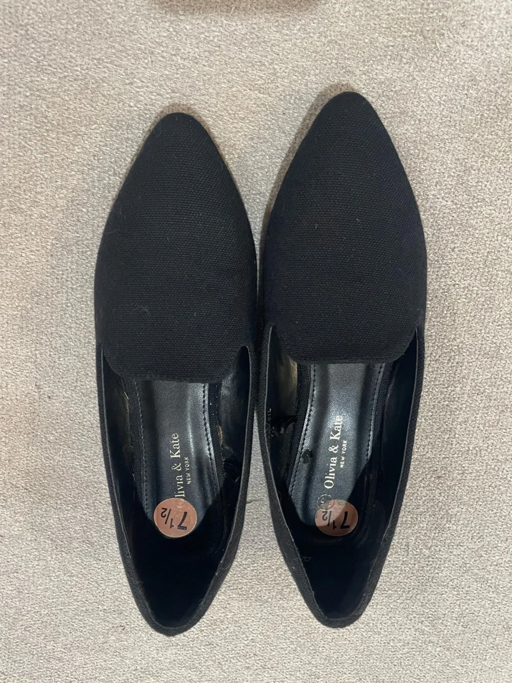 Olivia & Kate Black Pointed Toe Loafers Flats 7.5